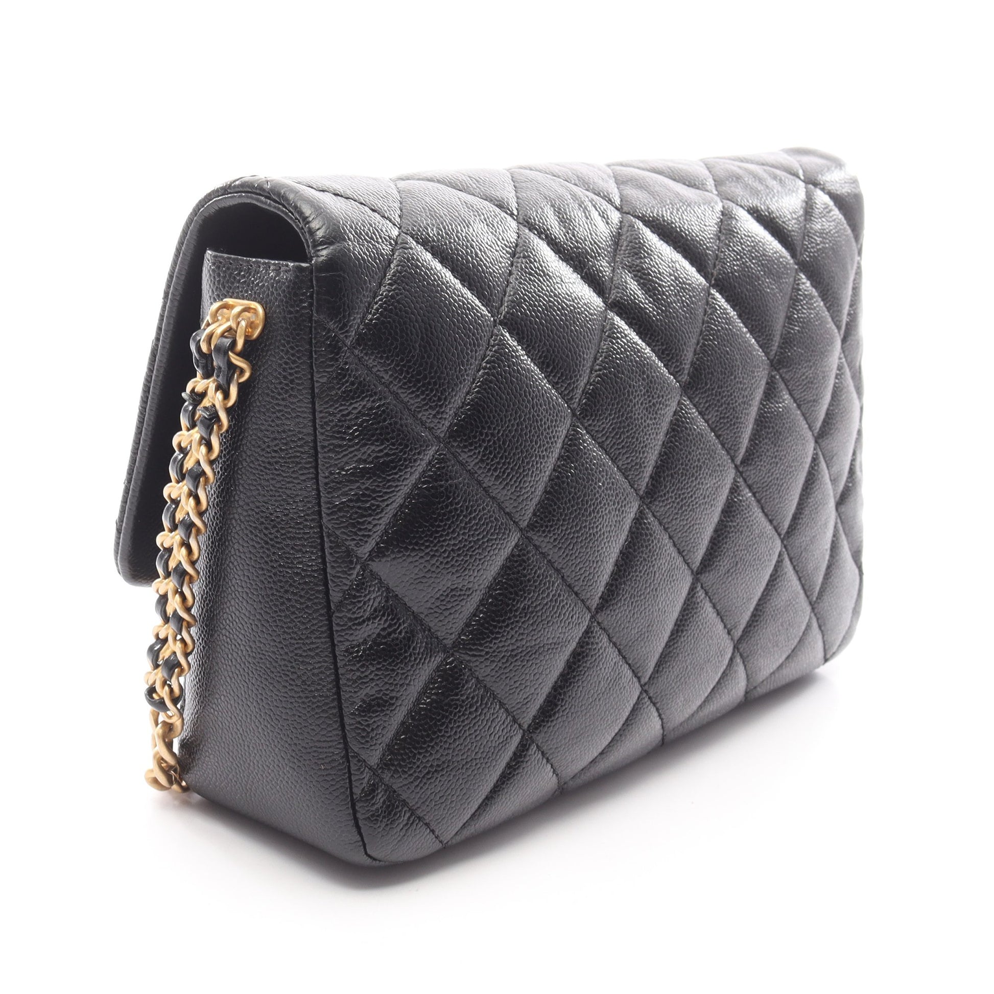 マトラッセ チェーンショルダーバッグ レザー ブラック ゴールド金具 シャネル バッグ CHANEL