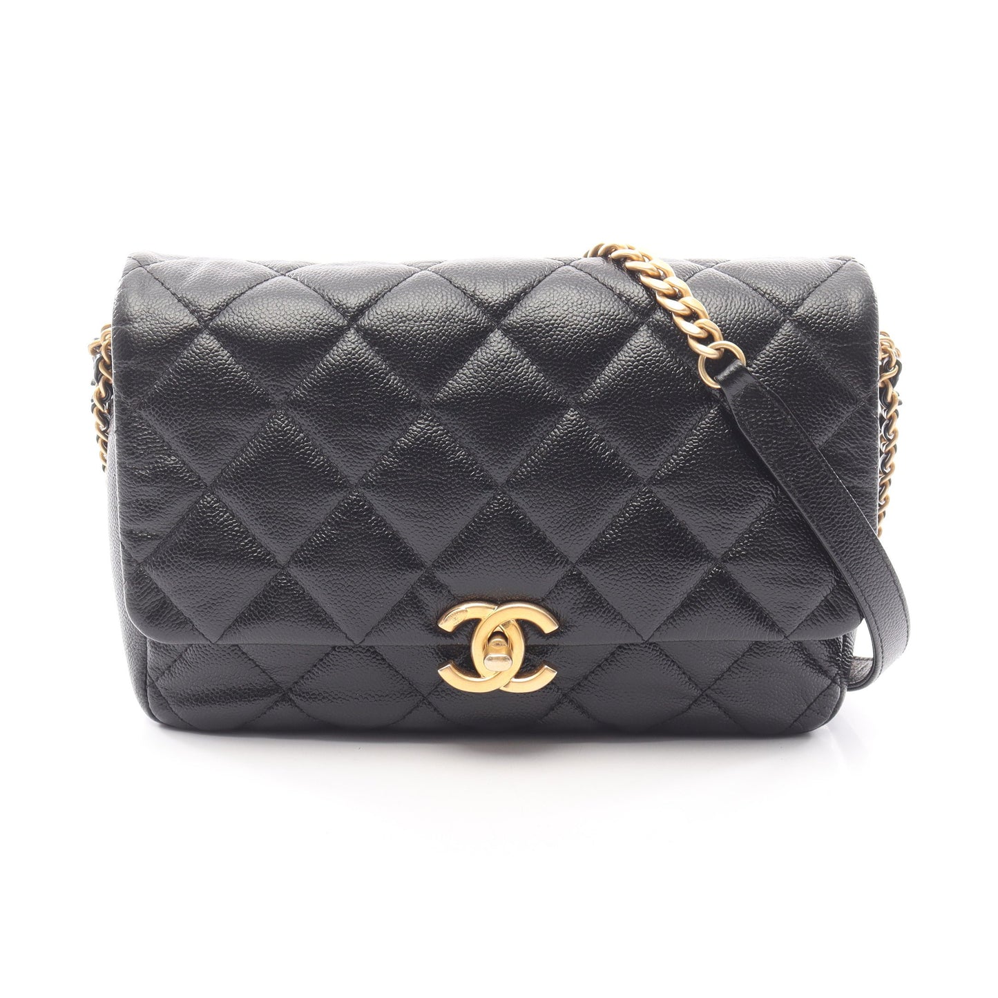 マトラッセ チェーンショルダーバッグ レザー ブラック ゴールド金具 シャネル バッグ CHANEL
