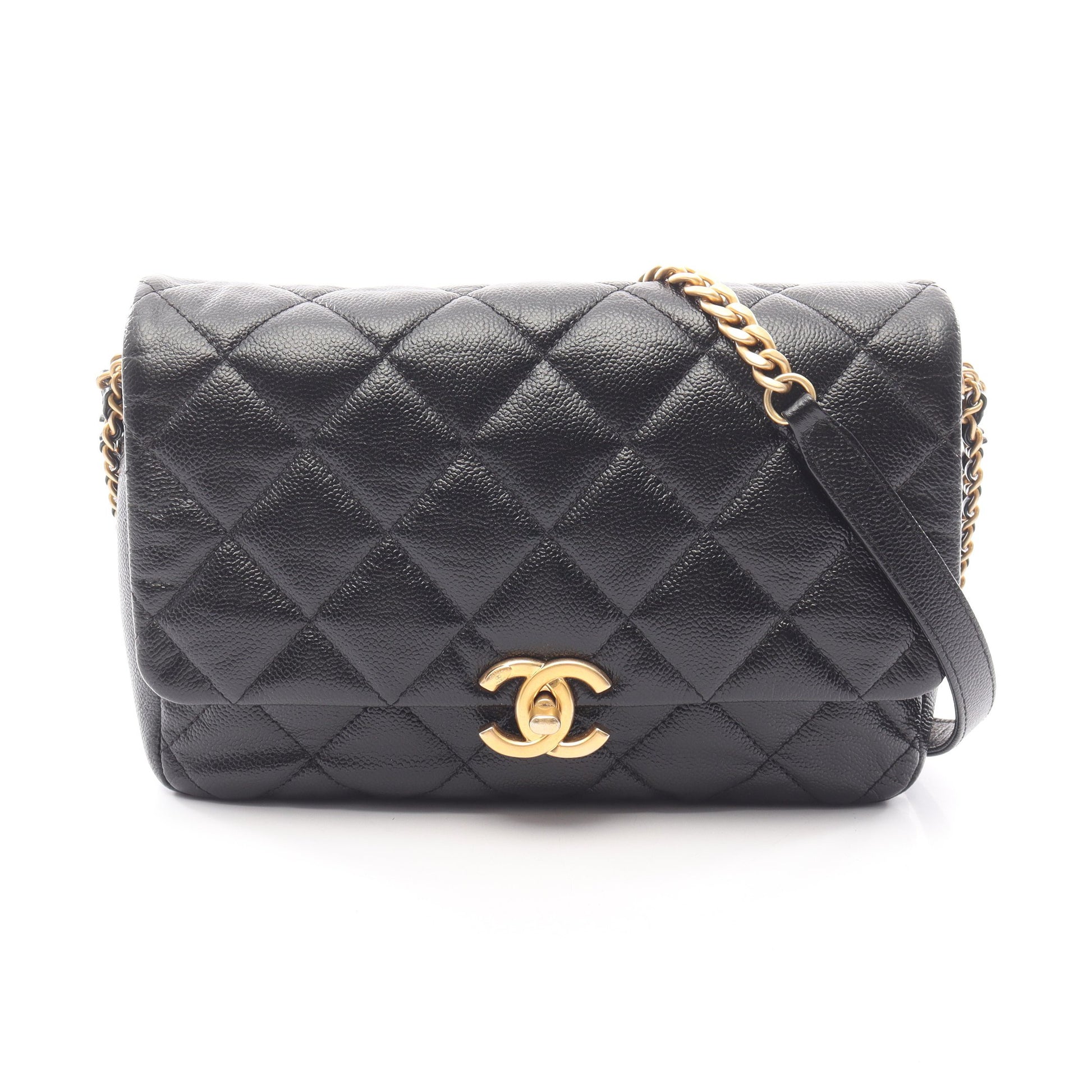マトラッセ チェーンショルダーバッグ レザー ブラック ゴールド金具 シャネル バッグ CHANEL