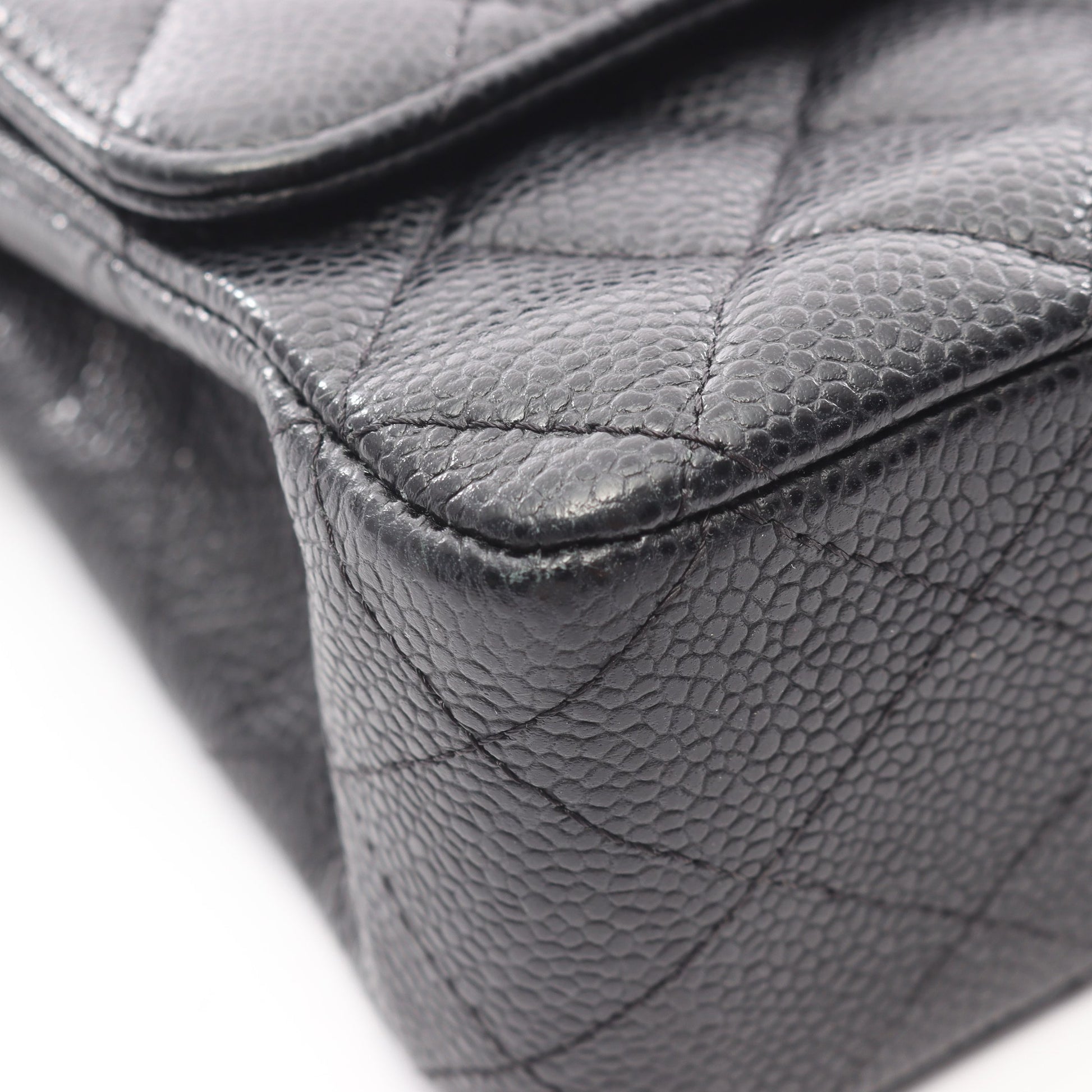 マトラッセ Wフラップ Wチェーンショルダーバッグ キャビアスキン ブラック シルバー金具 シャネル バッグ CHANEL