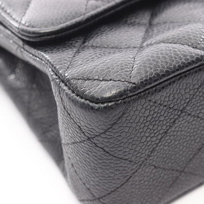 マトラッセ Wフラップ Wチェーンショルダーバッグ キャビアスキン ブラック シルバー金具 シャネル バッグ CHANEL