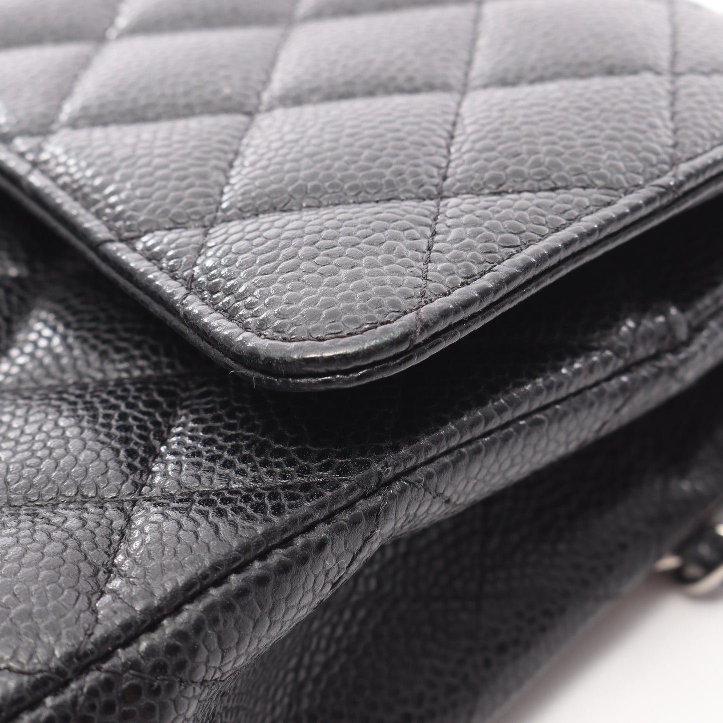 マトラッセ Wフラップ Wチェーンショルダーバッグ キャビアスキン ブラック シルバー金具 シャネル バッグ CHANEL
