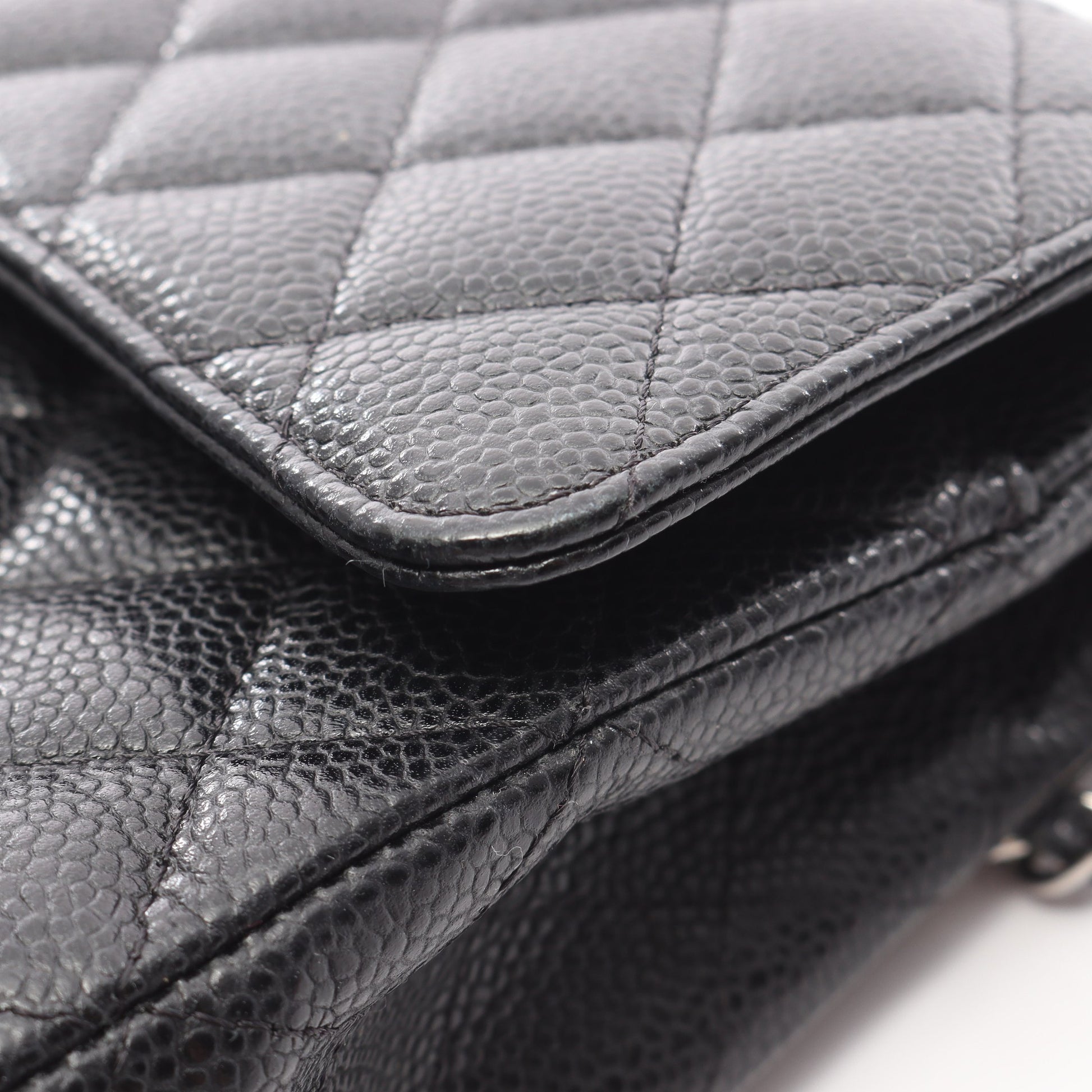 マトラッセ Wフラップ Wチェーンショルダーバッグ キャビアスキン ブラック シルバー金具 シャネル バッグ CHANEL