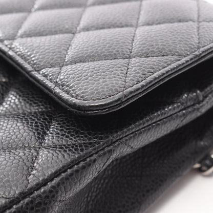 マトラッセ Wフラップ Wチェーンショルダーバッグ キャビアスキン ブラック シルバー金具 シャネル バッグ CHANEL