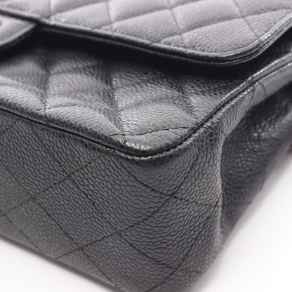 マトラッセ Wフラップ Wチェーンショルダーバッグ キャビアスキン ブラック シルバー金具 シャネル バッグ CHANEL