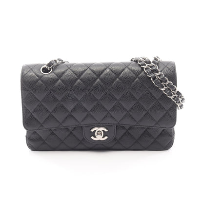 マトラッセ Wフラップ Wチェーンショルダーバッグ キャビアスキン ブラック シルバー金具 シャネル バッグ CHANEL