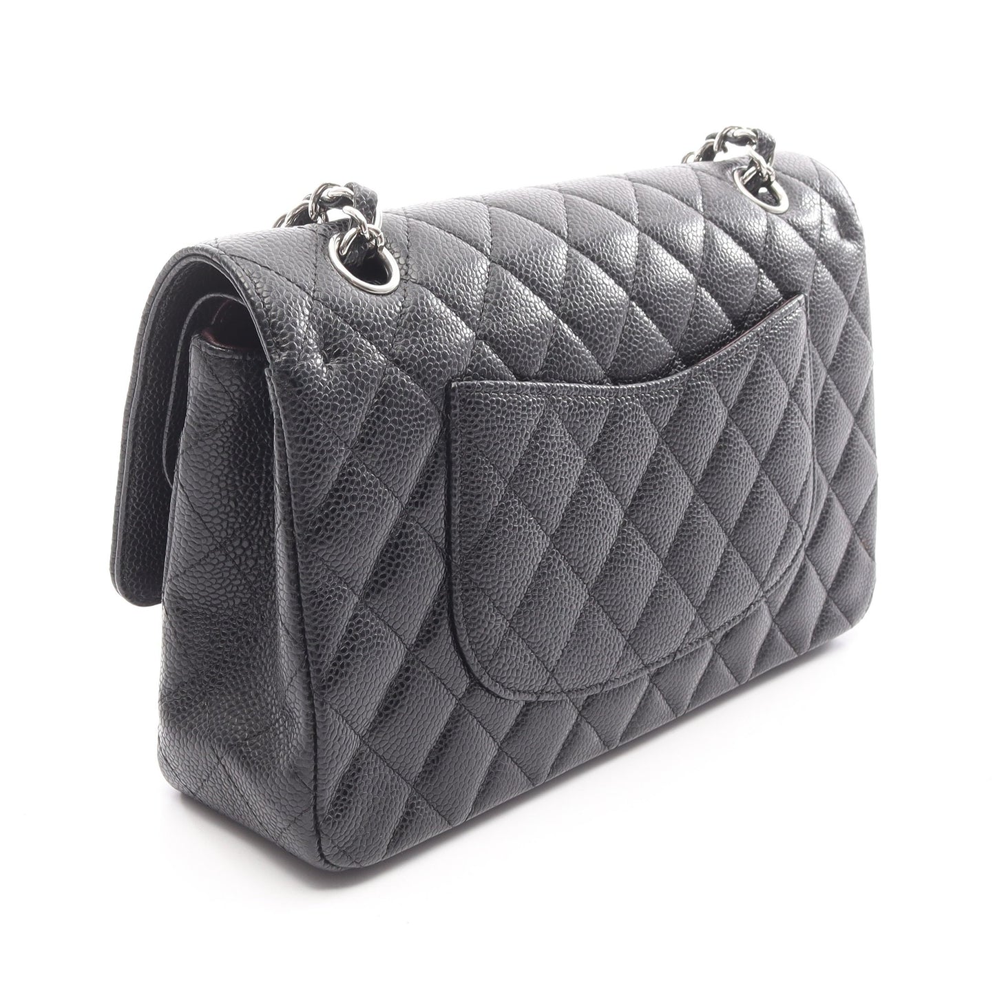 マトラッセ Wフラップ Wチェーンショルダーバッグ キャビアスキン ブラック シルバー金具 シャネル バッグ CHANEL