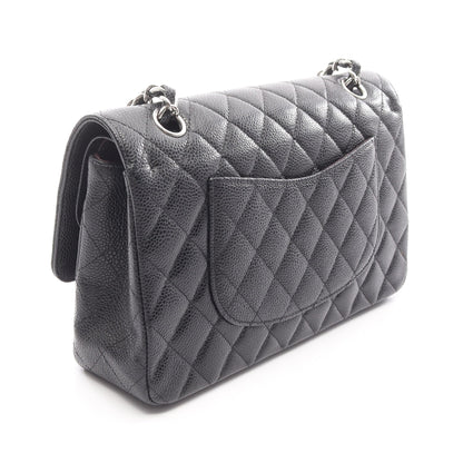 マトラッセ Wフラップ Wチェーンショルダーバッグ キャビアスキン ブラック シルバー金具 シャネル バッグ CHANEL