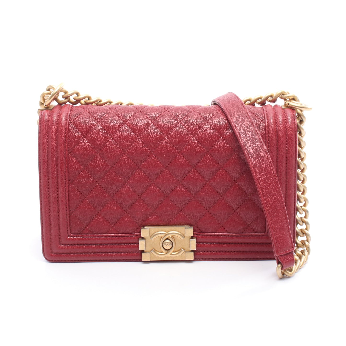 ボーイシャネル チェーンショルダーバッグ キャビアスキン レッド ゴールド金具 シャネル バッグ CHANEL