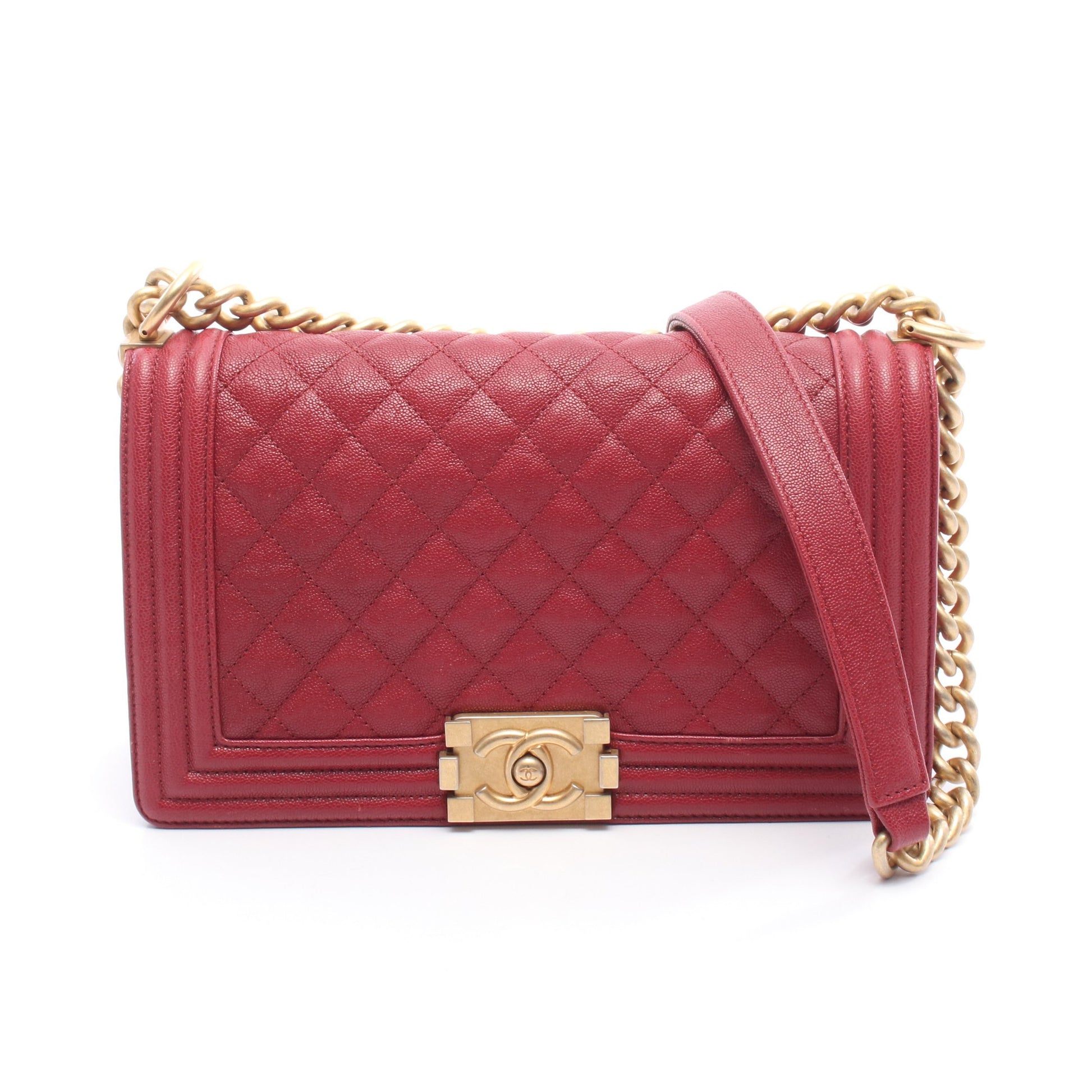 ボーイシャネル チェーンショルダーバッグ キャビアスキン レッド ゴールド金具 シャネル バッグ CHANEL