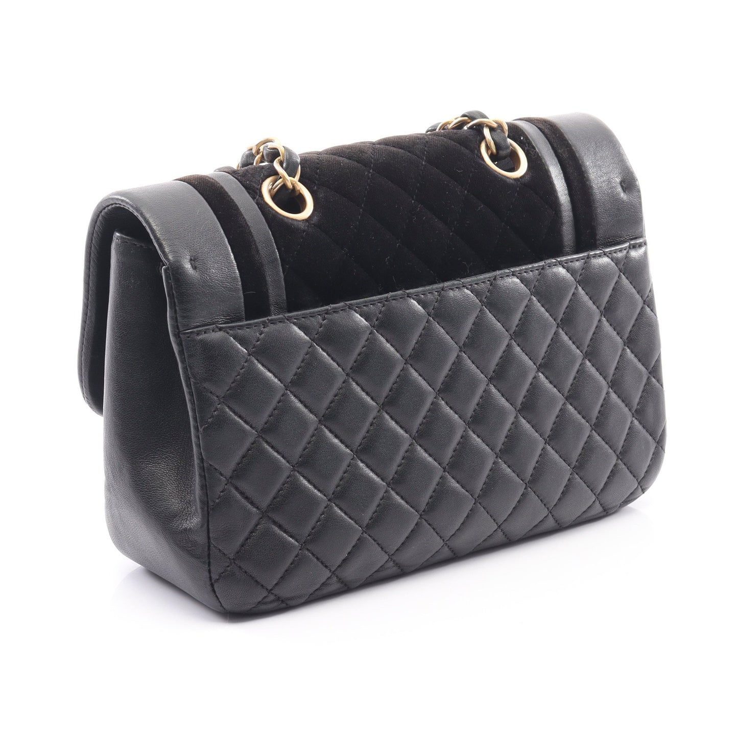 マトラッセ Wチェーンショルダーバッグ ベロア ラムスキン ブラック ゴールド金具 シャネル バッグ CHANEL