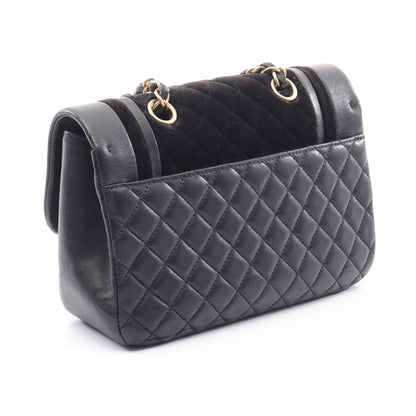 マトラッセ Wチェーンショルダーバッグ ベロア ラムスキン ブラック ゴールド金具 シャネル バッグ CHANEL