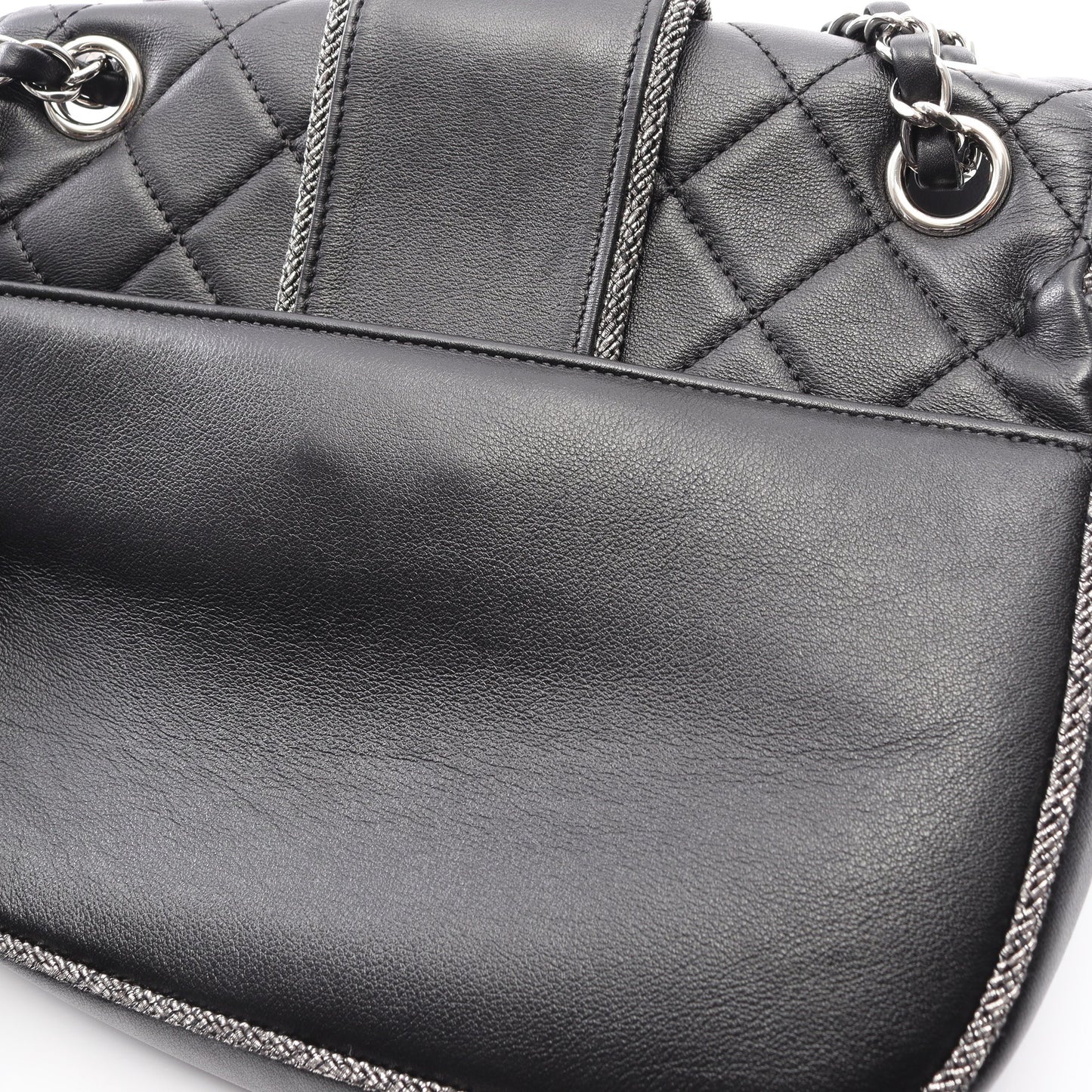 マトラッセ Wチェーンショルダーバッグ ラムスキン ブラック シルバー金具 シャネル バッグ CHANEL