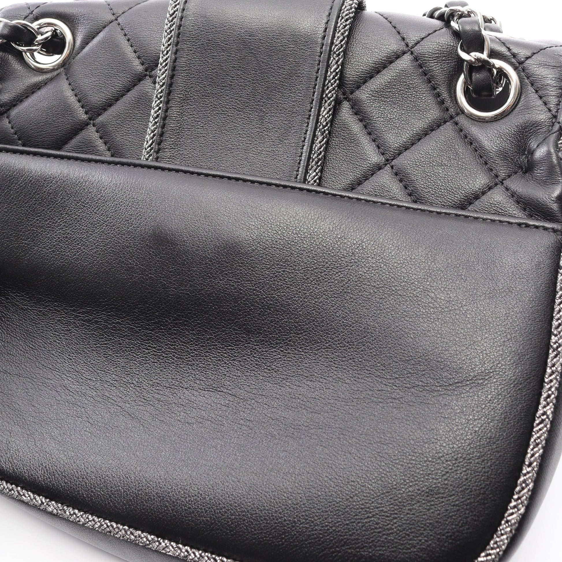 マトラッセ Wチェーンショルダーバッグ ラムスキン ブラック シルバー金具 シャネル バッグ CHANEL