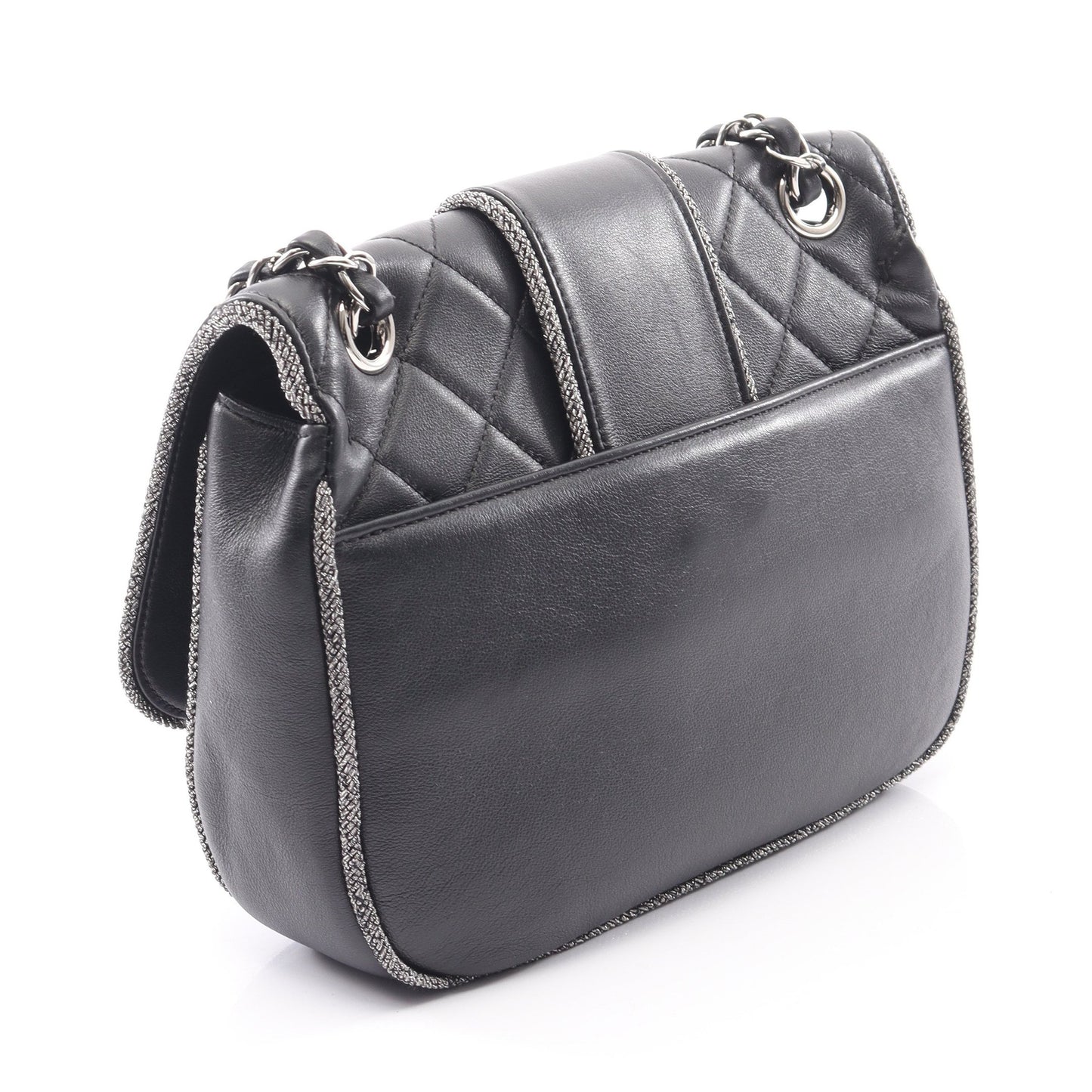 マトラッセ Wチェーンショルダーバッグ ラムスキン ブラック シルバー金具 シャネル バッグ CHANEL