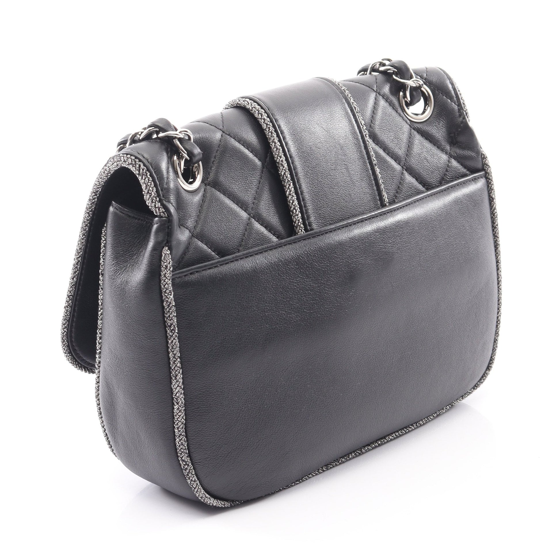 マトラッセ Wチェーンショルダーバッグ ラムスキン ブラック シルバー金具 シャネル バッグ CHANEL