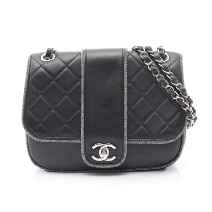 マトラッセ Wチェーンショルダーバッグ ラムスキン ブラック シルバー金具 シャネル バッグ CHANEL