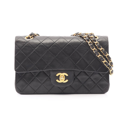マトラッセ Wフラップ Wチェーンショルダーバッグ ラムスキン ブラック ゴールド金具 シャネル バッグ CHANEL