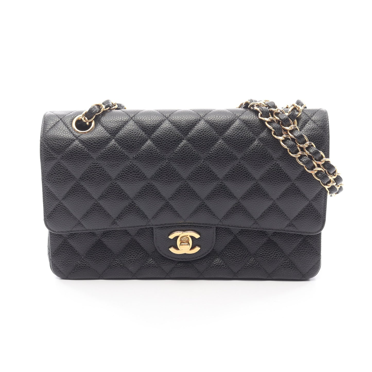 マトラッセ Wフラップ Wチェーンショルダーバッグ キャビアスキン ブラック ゴールド金具 シャネル バッグ CHANEL