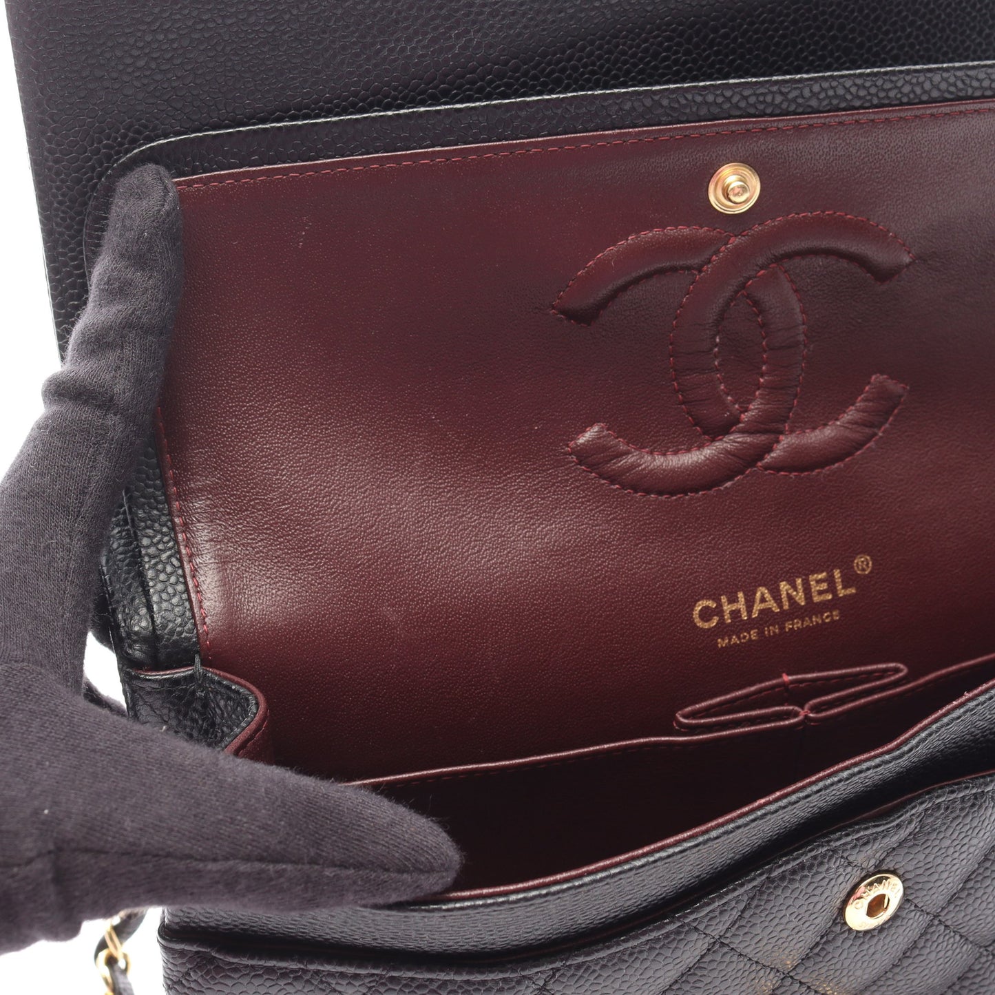 マトラッセ Wフラップ Wチェーンショルダーバッグ キャビアスキン ブラック ゴールド金具 シャネル バッグ CHANEL