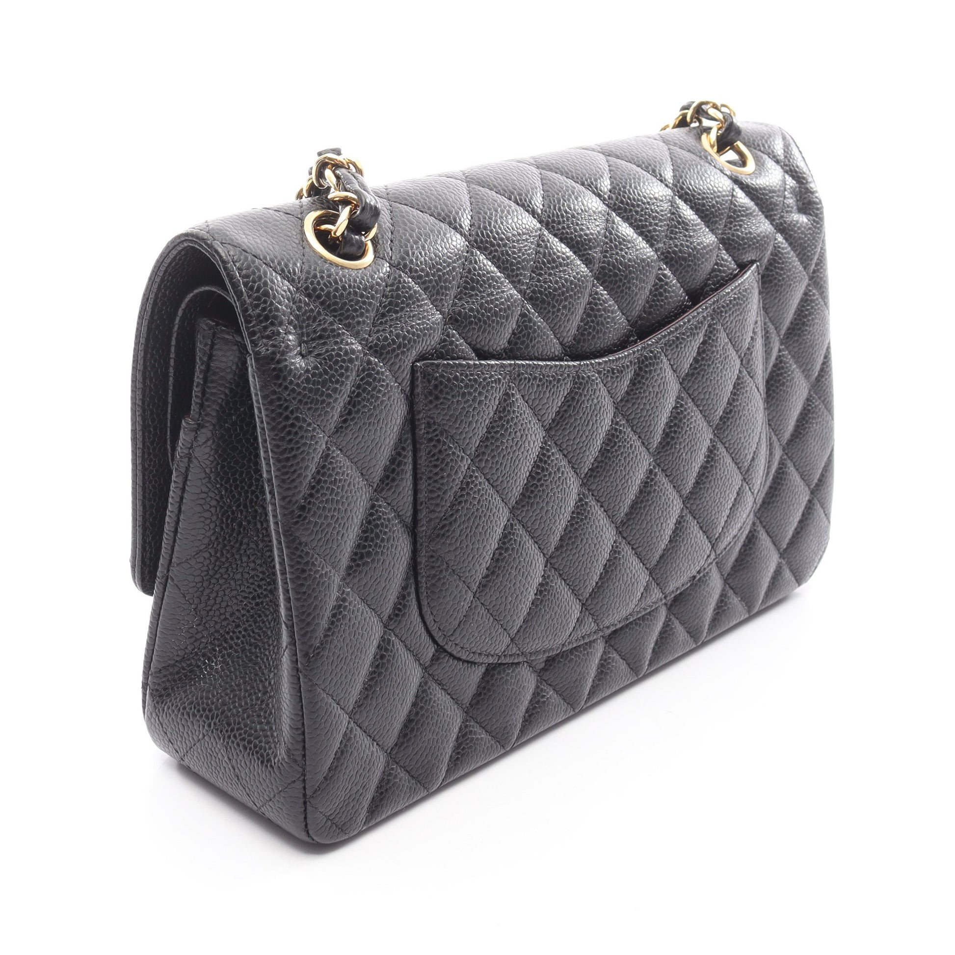 マトラッセ Wフラップ Wチェーンショルダーバッグ キャビアスキン ブラック ゴールド金具 シャネル バッグ CHANEL