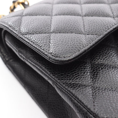 マトラッセ Wフラップ Wチェーンショルダーバッグ キャビアスキン ブラック ゴールド金具 シャネル バッグ CHANEL