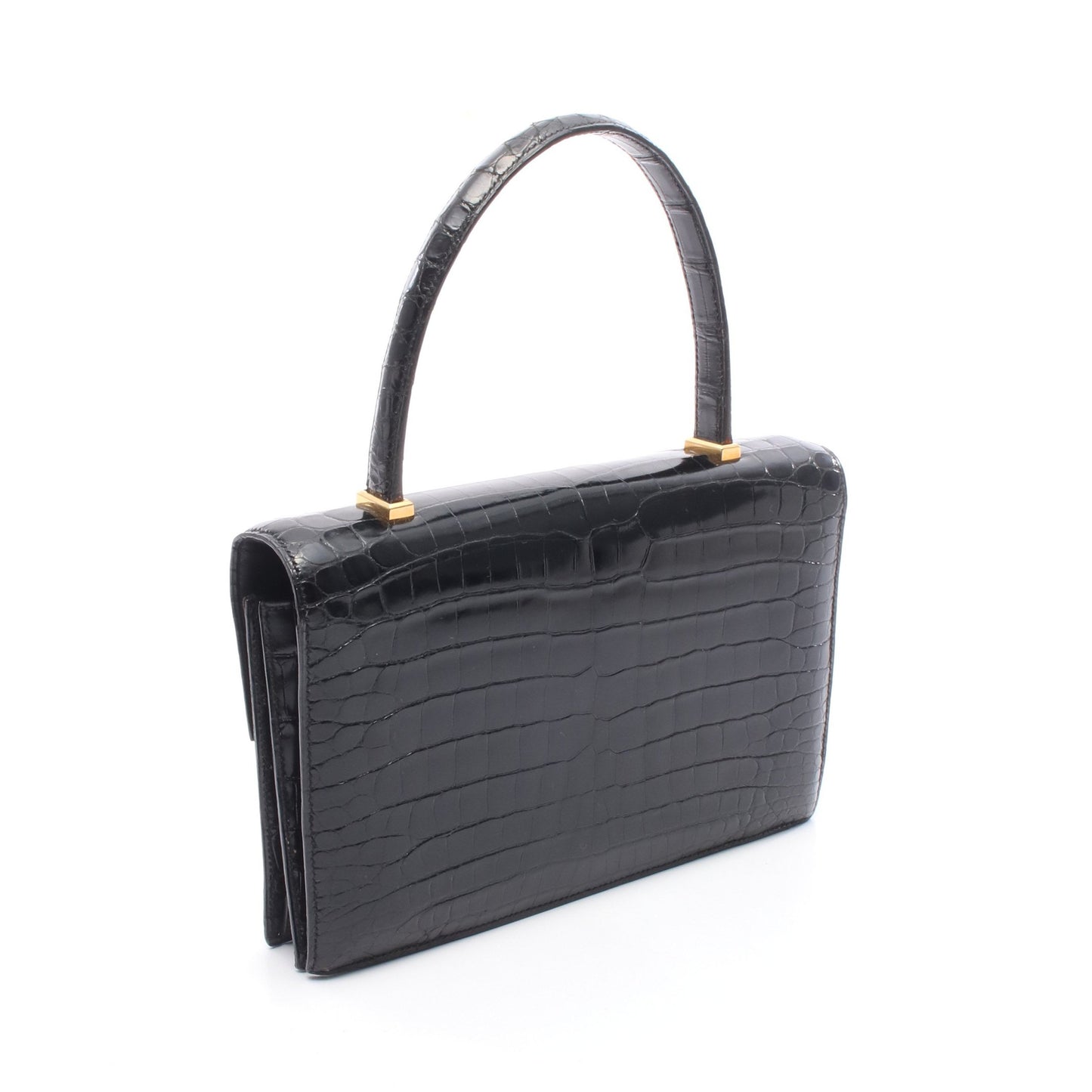 ピアノ ハンドバッグ クロコダイル ポロサスリセ ブラック ゴールド金具 ○S刻印 エルメス バッグ HERMES