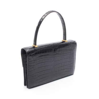 ピアノ ハンドバッグ クロコダイル ポロサスリセ ブラック ゴールド金具 ○S刻印 エルメス バッグ HERMES