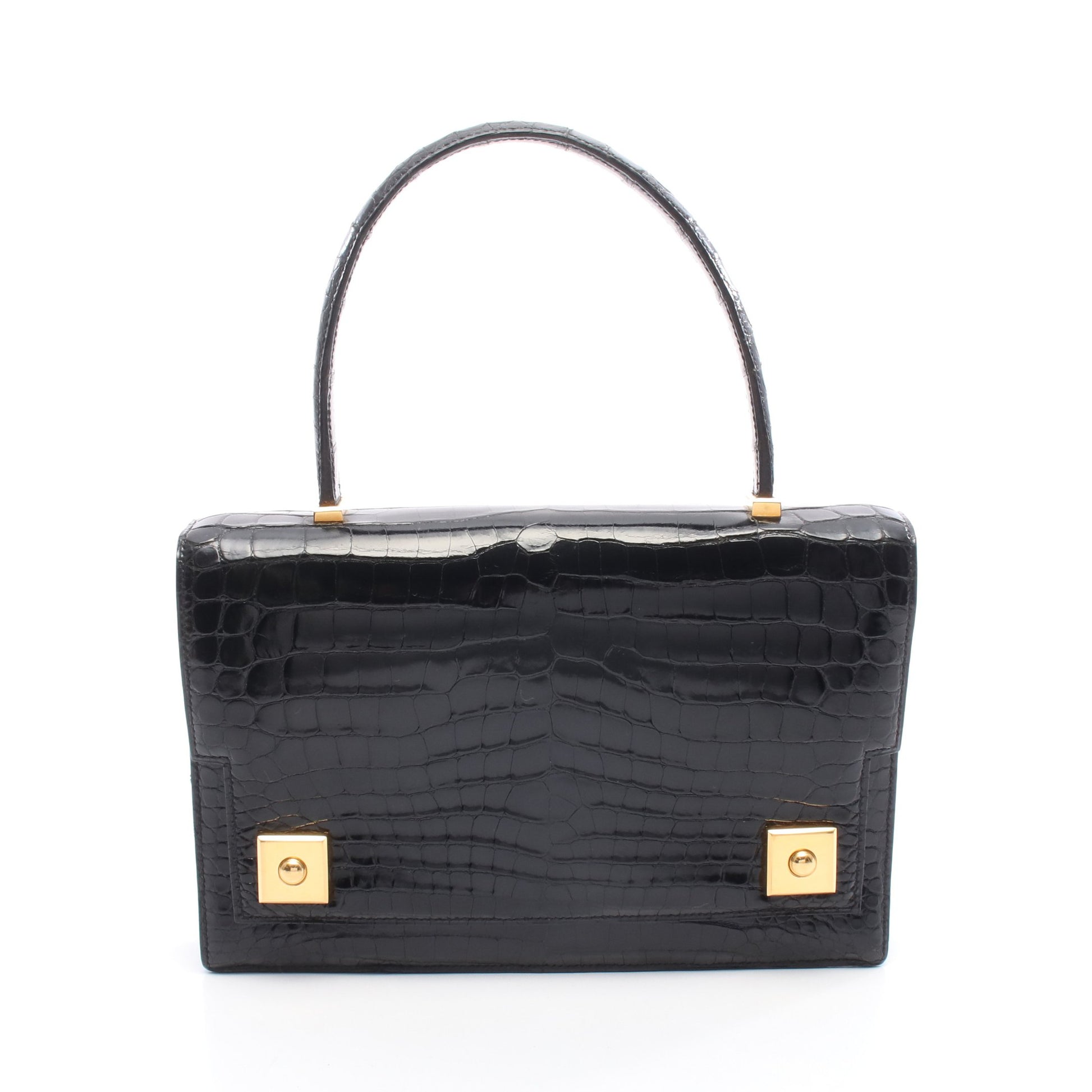 ピアノ ハンドバッグ クロコダイル ポロサスリセ ブラック ゴールド金具 ○S刻印 エルメス バッグ HERMES