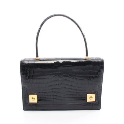 ピアノ ハンドバッグ クロコダイル ポロサスリセ ブラック ゴールド金具 ○S刻印 エルメス バッグ HERMES
