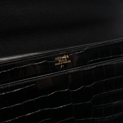 ピアノ ハンドバッグ クロコダイル ポロサスリセ ブラック ゴールド金具 ○S刻印 エルメス バッグ HERMES