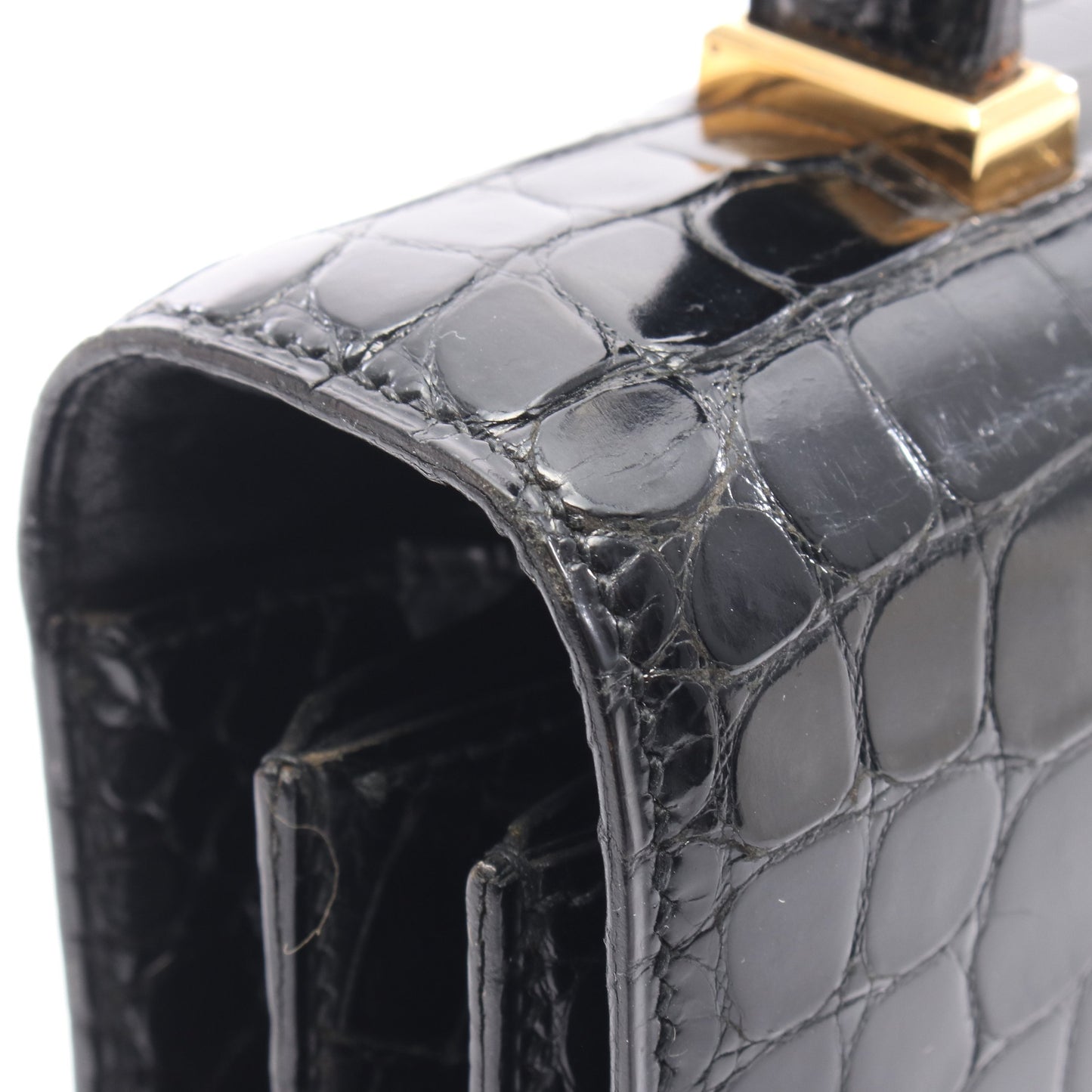 ピアノ ハンドバッグ クロコダイル ポロサスリセ ブラック ゴールド金具 ○S刻印 エルメス バッグ HERMES
