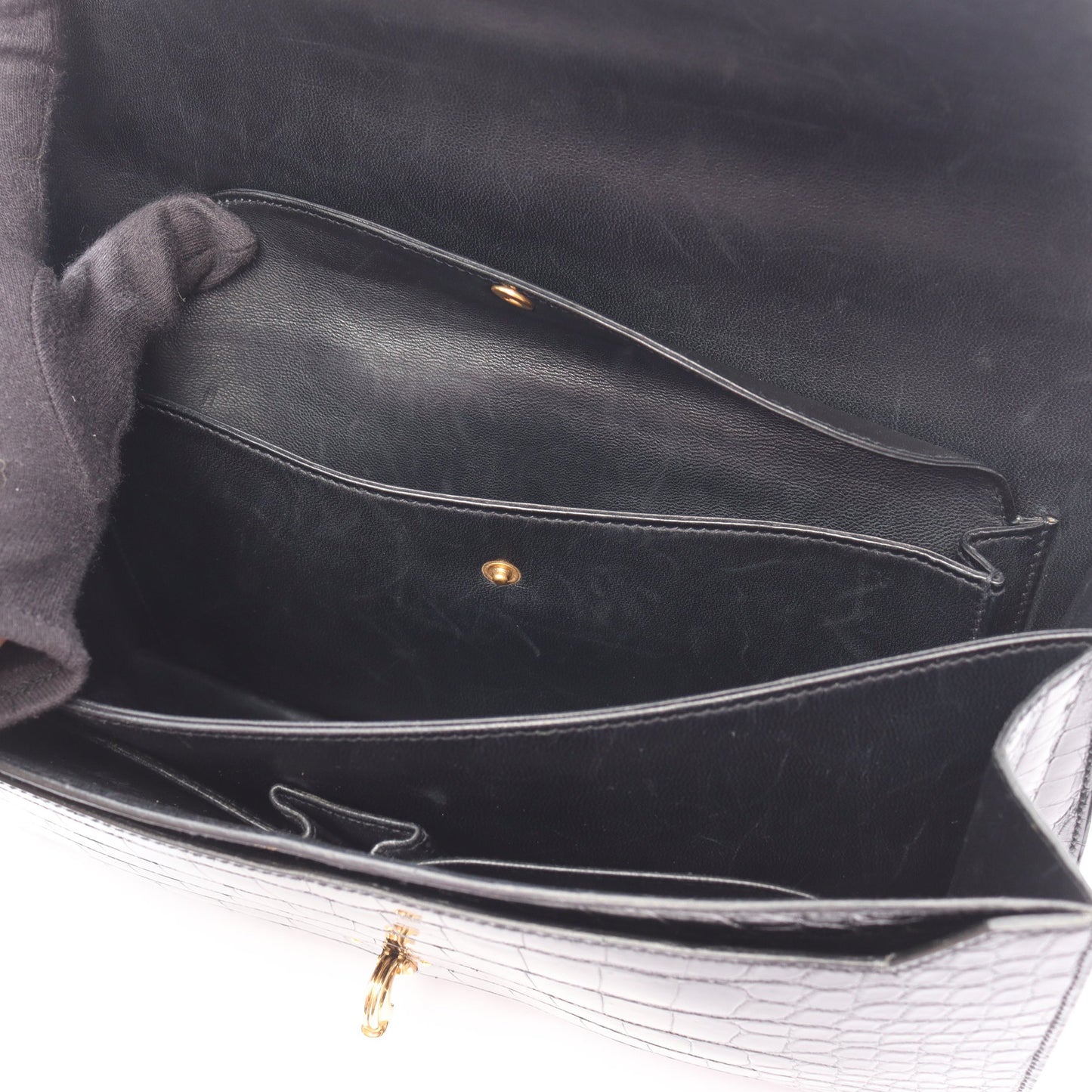 コルドリエール ハンドバッグ アリゲーターリセ ブラック ゴールド金具 ○V刻印 エルメス バッグ HERMES