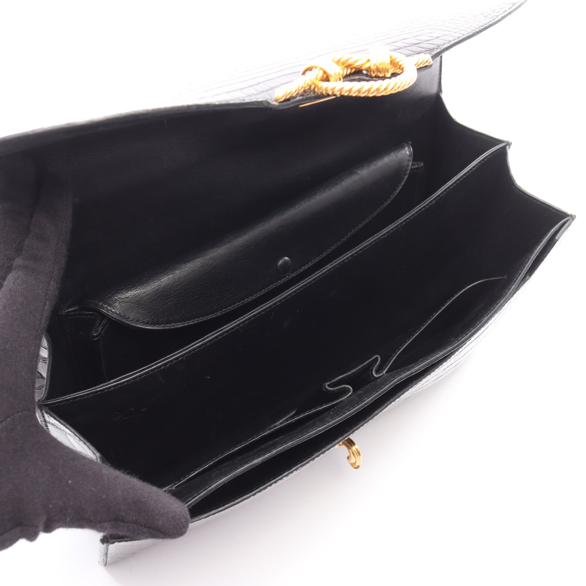 コルドリエール ハンドバッグ アリゲーターリセ ブラック ゴールド金具 ○V刻印 エルメス バッグ HERMES