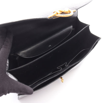コルドリエール ハンドバッグ アリゲーターリセ ブラック ゴールド金具 ○V刻印 エルメス バッグ HERMES