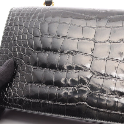 コルドリエール ハンドバッグ アリゲーターリセ ブラック ゴールド金具 ○V刻印 エルメス バッグ HERMES