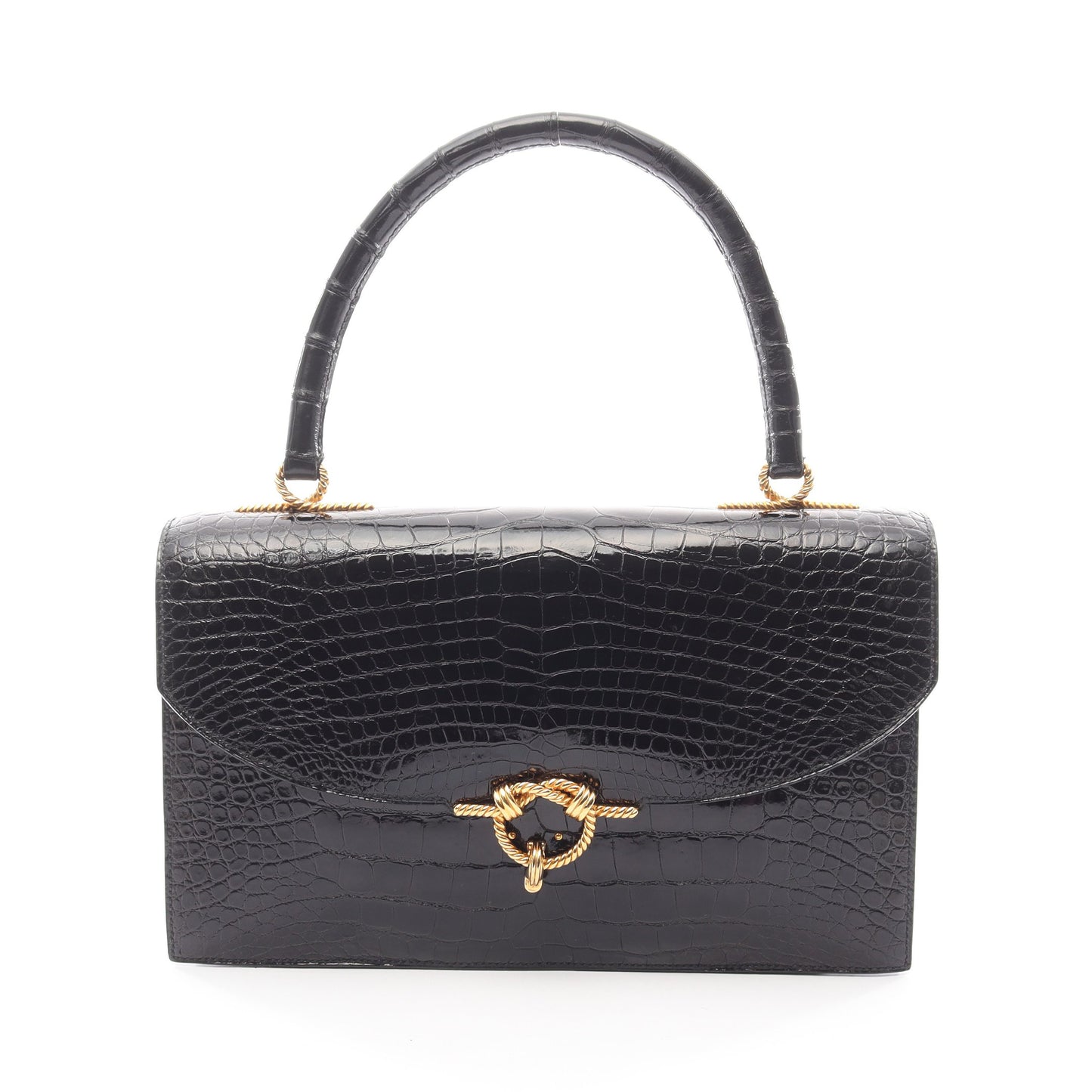 コルドリエール ハンドバッグ アリゲーターリセ ブラック ゴールド金具 ○V刻印 エルメス バッグ HERMES