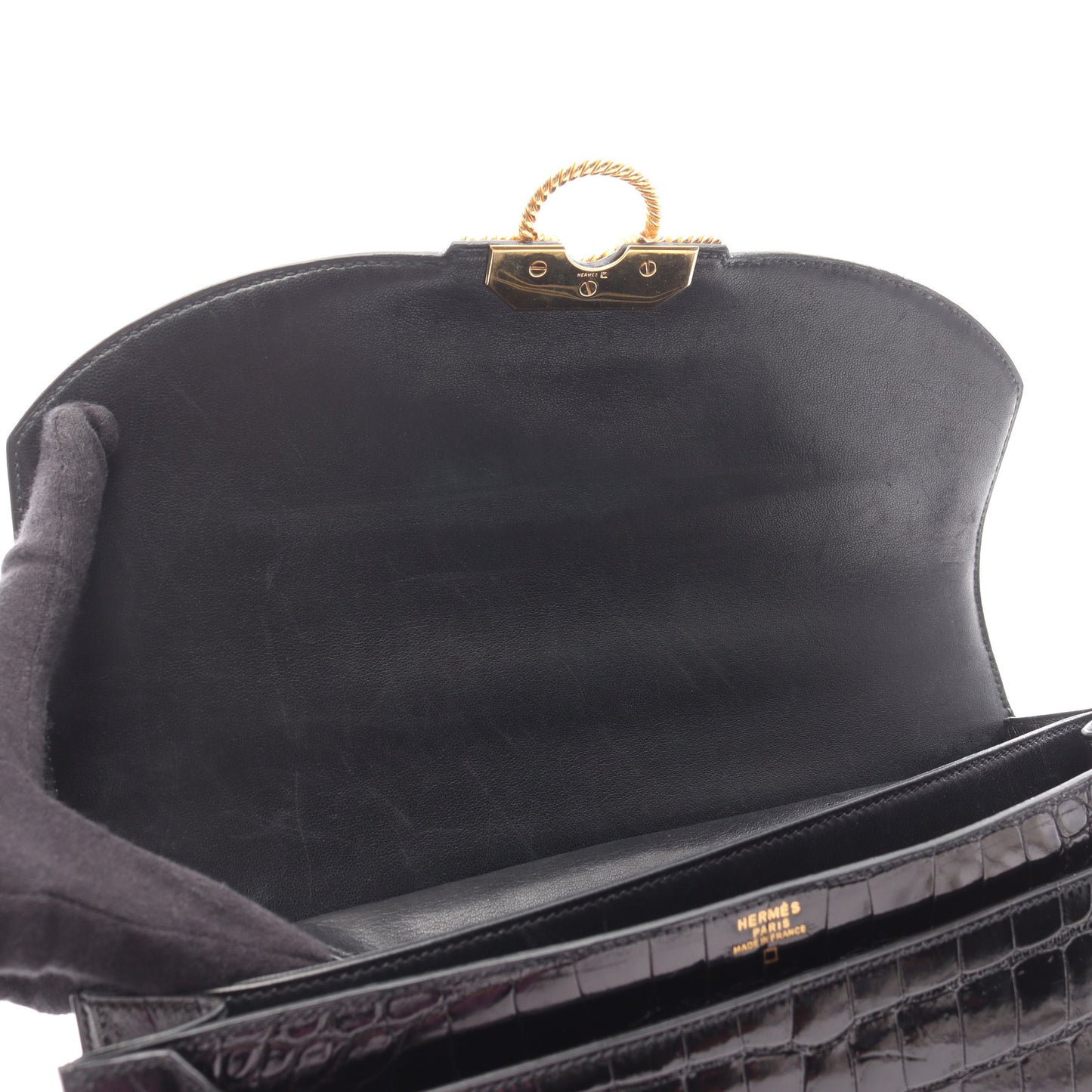 コルドリエール ハンドバッグ アリゲーターリセ ブラック ゴールド金具 ○V刻印 エルメス バッグ HERMES