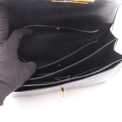 コルドリエール ハンドバッグ アリゲーターリセ ブラック ゴールド金具 ○V刻印 エルメス バッグ HERMES