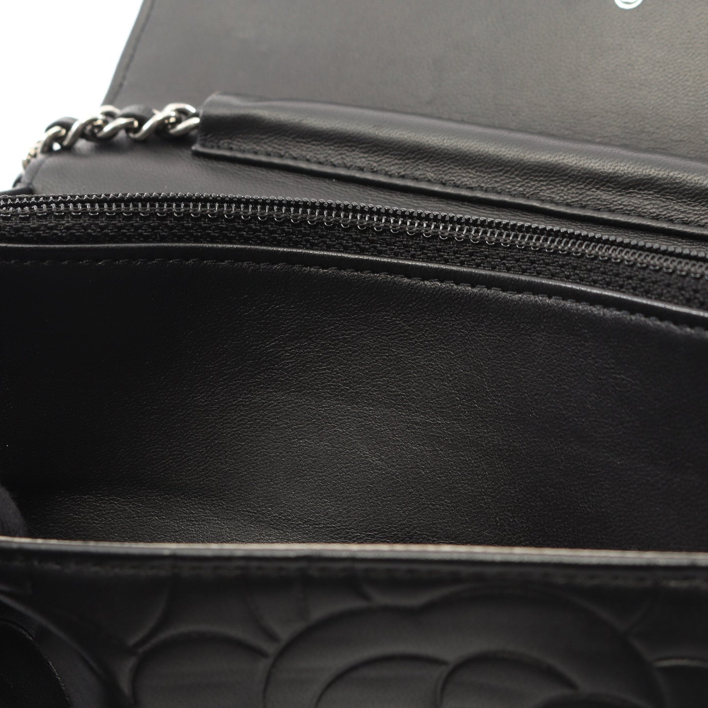 カメリア チェーンウォレット ラムスキン ブラック シルバー金具 シャネル バッグ CHANEL