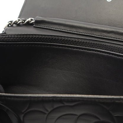 カメリア チェーンウォレット ラムスキン ブラック シルバー金具 シャネル バッグ CHANEL