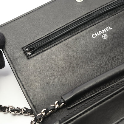 カメリア チェーンウォレット ラムスキン ブラック シルバー金具 シャネル バッグ CHANEL