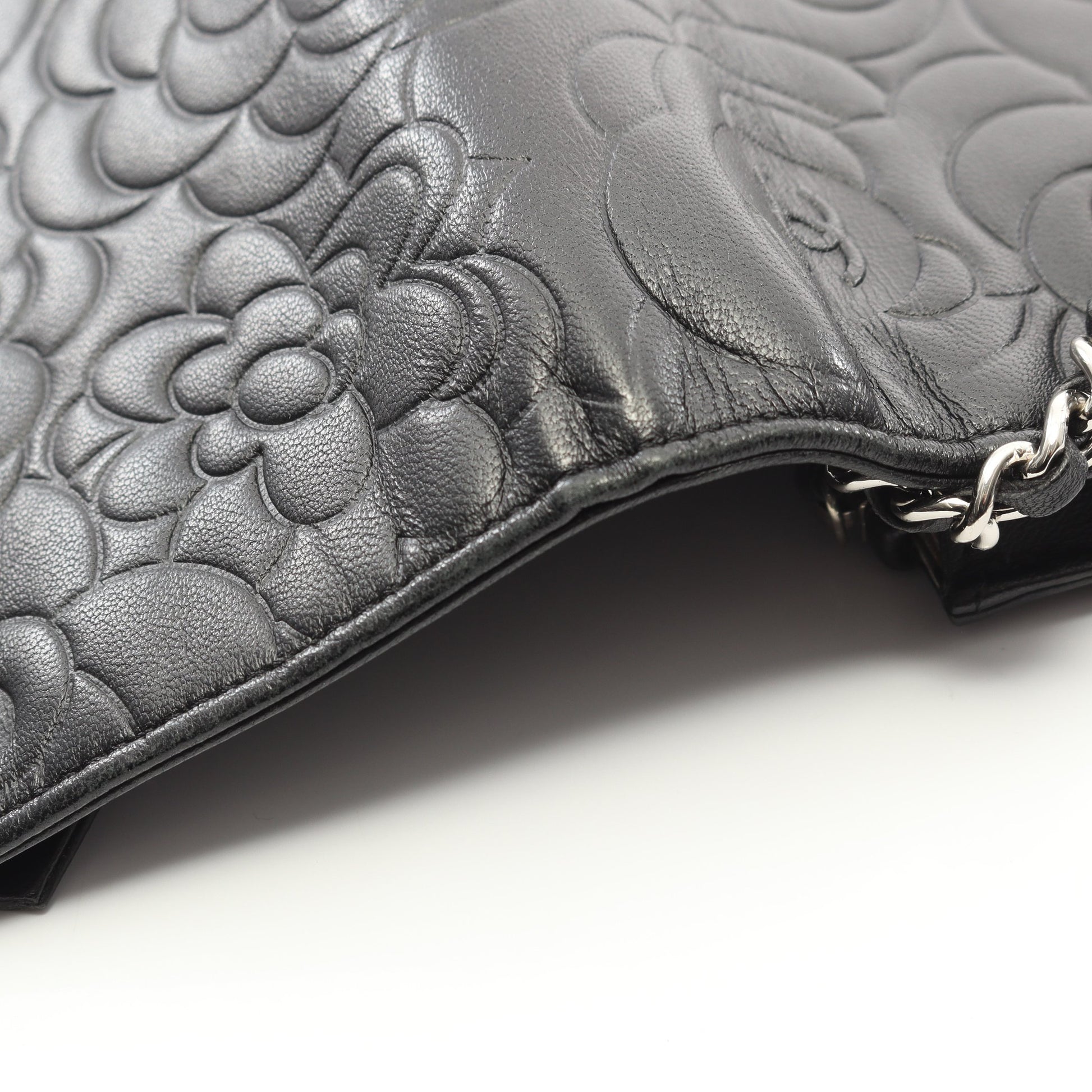 カメリア チェーンウォレット ラムスキン ブラック シルバー金具 シャネル バッグ CHANEL