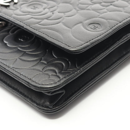 カメリア チェーンウォレット ラムスキン ブラック シルバー金具 シャネル バッグ CHANEL