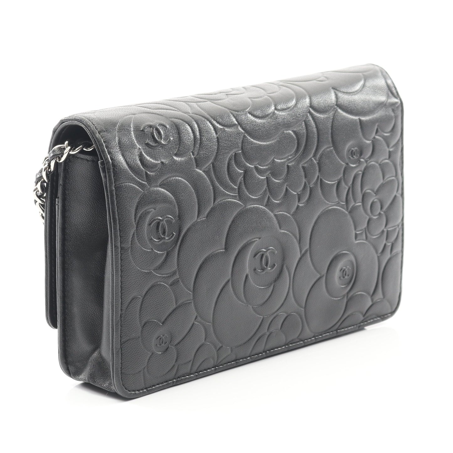 カメリア チェーンウォレット ラムスキン ブラック シルバー金具 シャネル バッグ CHANEL