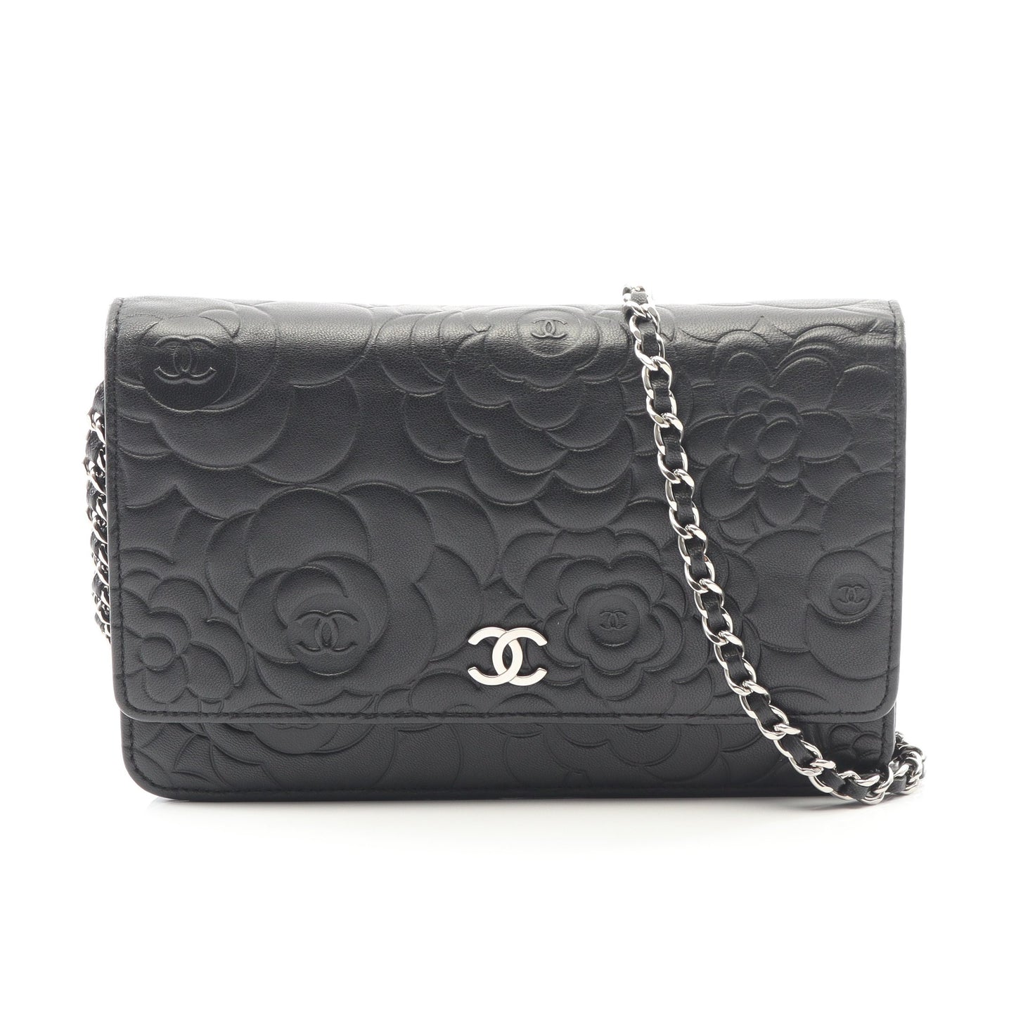 カメリア チェーンウォレット ラムスキン ブラック シルバー金具 シャネル バッグ CHANEL