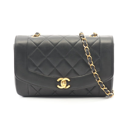 マトラッセ ダイアナフラップ チェーンショルダーバッグ ラムスキン ブラック ゴールド金具 シャネル バッグ CHANEL