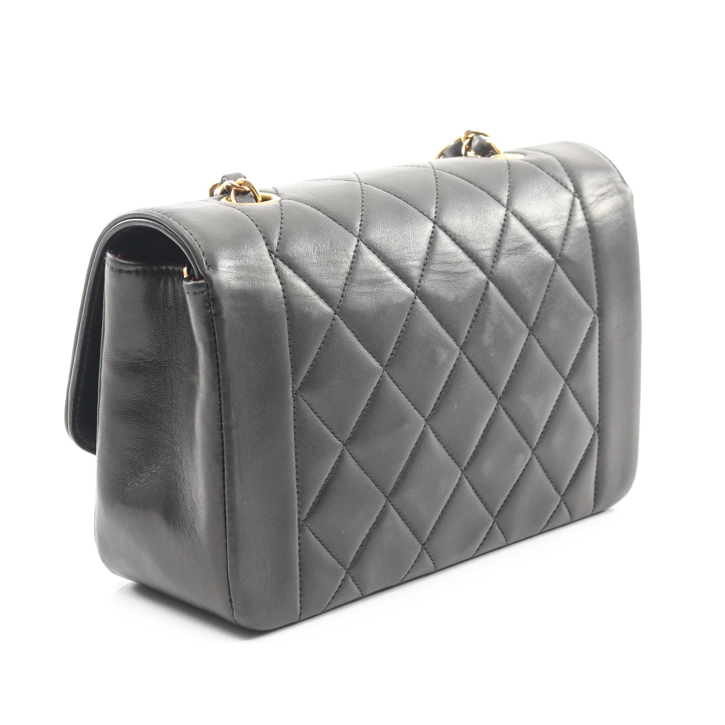 マトラッセ ダイアナフラップ チェーンショルダーバッグ ラムスキン ブラック ゴールド金具 シャネル バッグ CHANEL