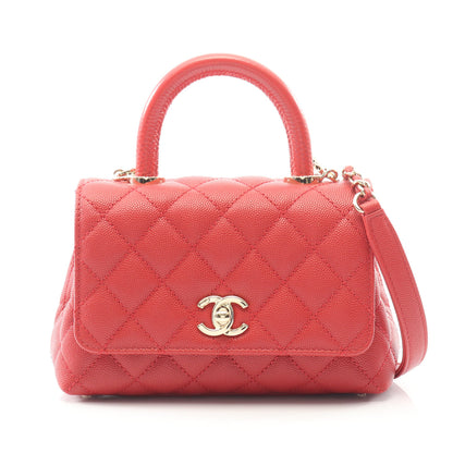 ココハンドルXXS トップハンドル ハンドバッグ キャビアスキン レッド ゴールド金具 2WAY シャネル バッグ CHANEL