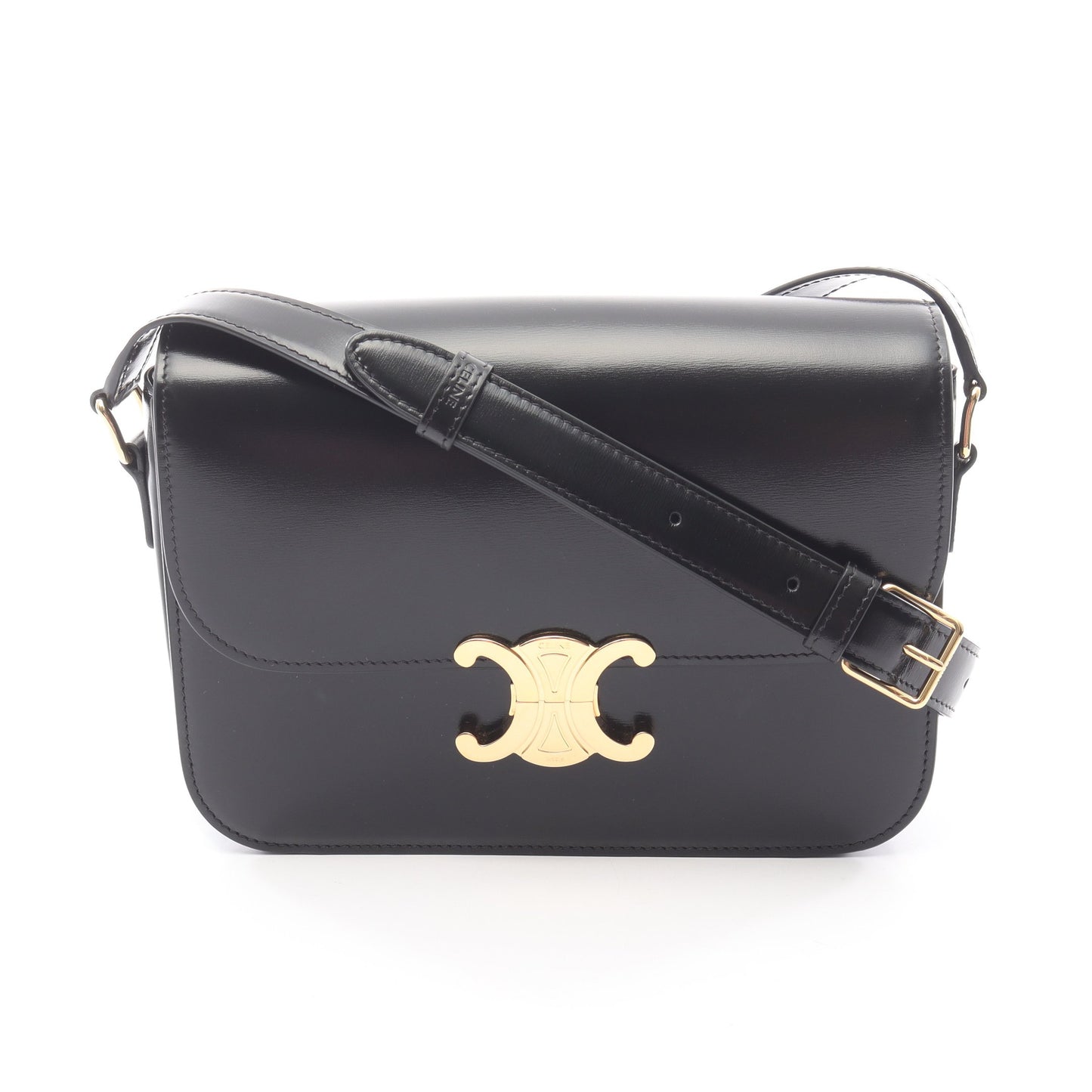 クラシック トリオンフ ミディアム ショルダーバッグ レザー ブラック セリーヌ バッグ CELINE